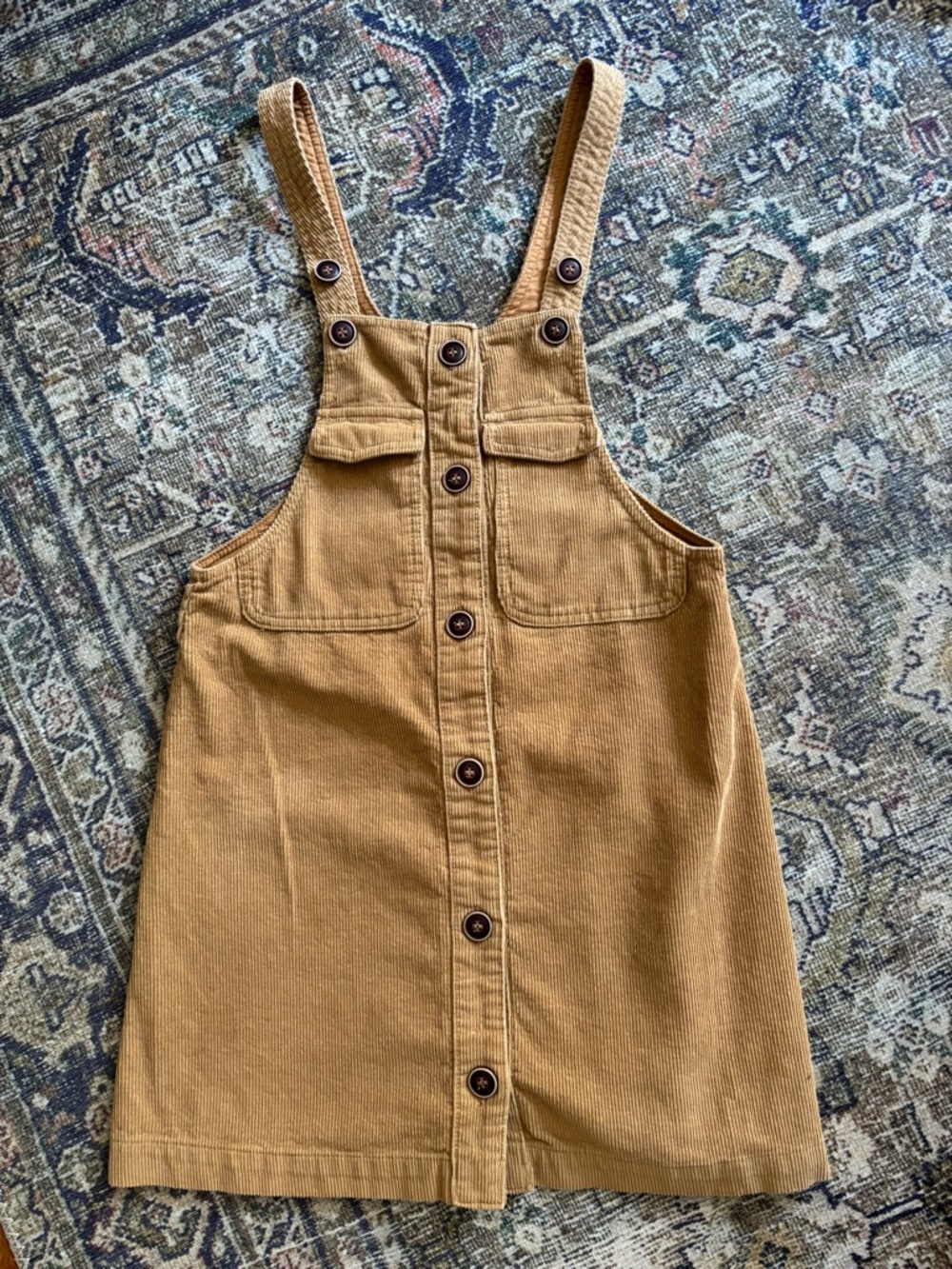 Zara Girls Button-Front Corduroy Pinafore Dress in Mustard size 13-14
